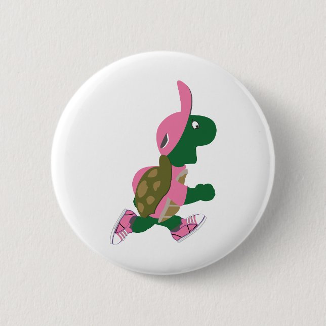 Cute Turtle Runner in PInk 6 Cm Round Badge (Front)