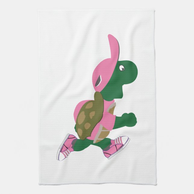 Cute Turtle Runner in PInk Tea Towel (Vertical)