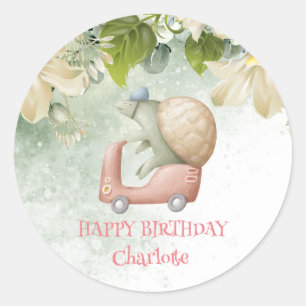 Cute turtle Safari jungle zoo bike Birthday party Classic Round Sticker