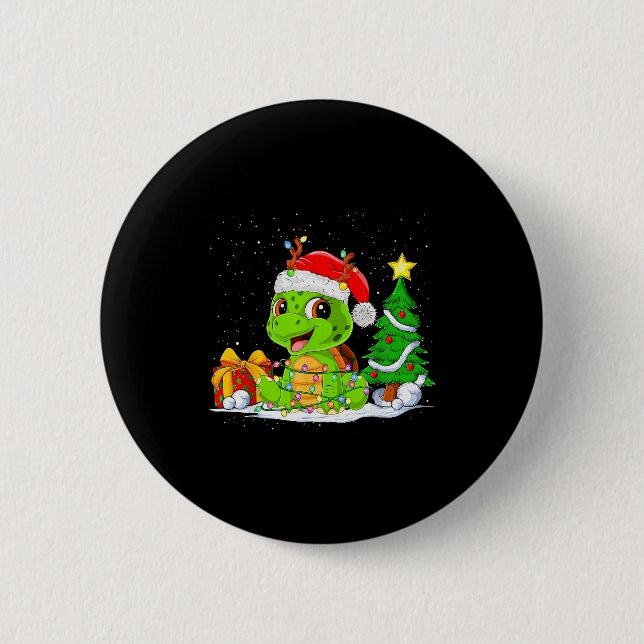 Cute Turtle Santa Christmas Tree Lights Xmas Pajam 6 Cm Round Badge (Front)