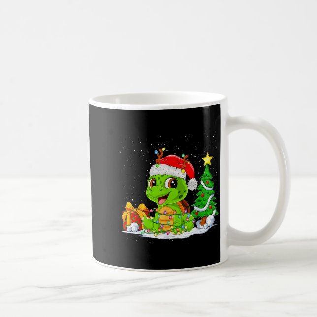 Cute Turtle Santa Christmas Tree Lights Xmas Pajam Coffee Mug (Right)