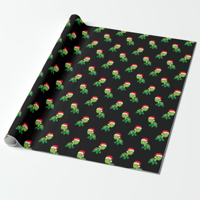 Cute Turtle Sea Animal Merry Christmas Santa Claus Wrapping Paper (Unrolled)
