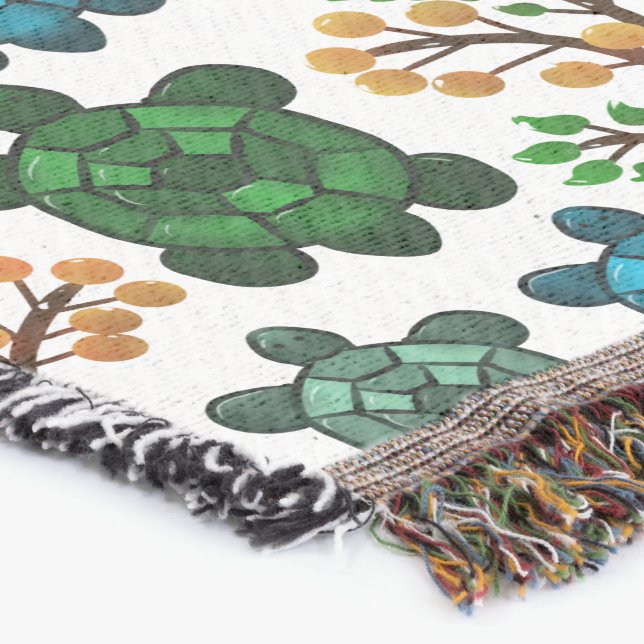 Cute Turtle Seamless Pattern | Ocean Animal Repeat Throw Blanket (Corner)