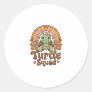 Cute Turtle Squad Rainbow Floral Vector Design_1 Classic Round Sticker