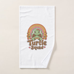Cute Turtle Squad Rainbow Floral Vector Design_1 Hand Towel