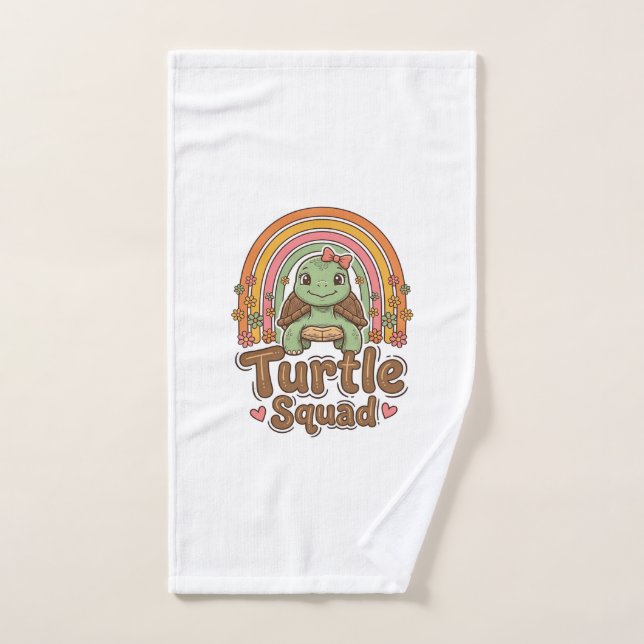 Cute Turtle Squad Rainbow Floral Vector Design_1 Hand Towel (Hand Towel)