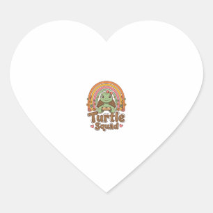 Cute Turtle Squad Rainbow Floral Vector Design_1 Heart Sticker