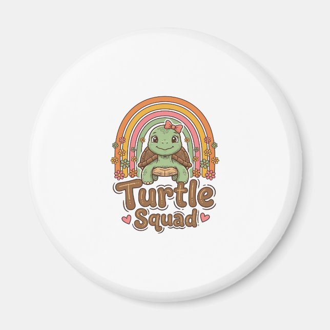 Cute Turtle Squad Rainbow Floral Vector Design_1 Magnet (Front)