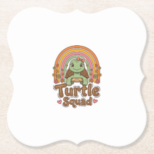 Cute Turtle Squad Rainbow Floral Vector Design_1 Paper Coaster