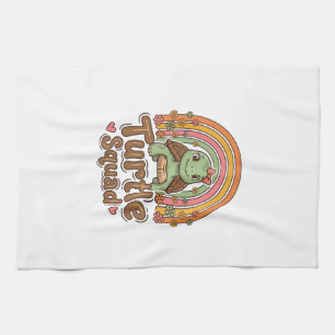 Cute Turtle Squad Rainbow Floral Vector Design_1 Tea Towel