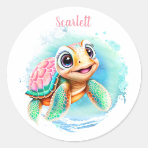 Cute Turtle Summer Name Girl Classic Round Sticker