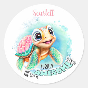 Cute Turtle Summer Name Girl Classic Round Sticker