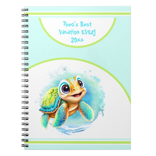 Cute Turtle Summer Vacation Name Journal Notebook (Front)