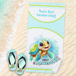 Cute Turtle Summer Vacation Personalised Boy Beach Towel