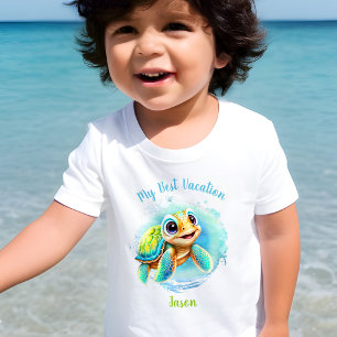 Cute Turtle Summer Vacation Personalised Boy  Toddler T-Shirt