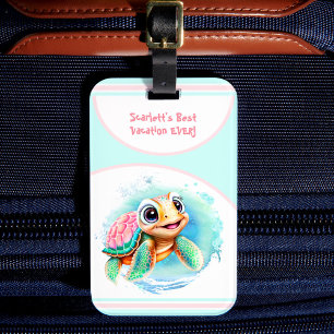 Cute Turtle Summer Vacation Personalised Girl  Luggage Tag