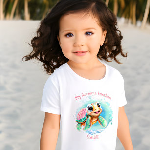 Cute Turtle Summer Vacation Personalised Girl  Toddler T-Shirt