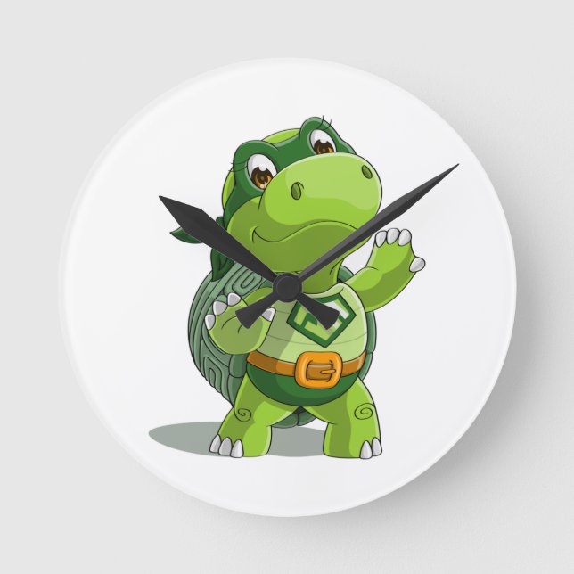 Cute turtle super hero round clock (Front)