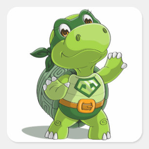 Cute turtle super hero square sticker