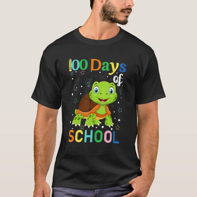 Cute Turtle Teacher Student 100th Day of School T-Shirt (Front)
