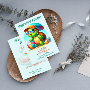 Cute Turtle Tropical Beach Birthday Invitation
