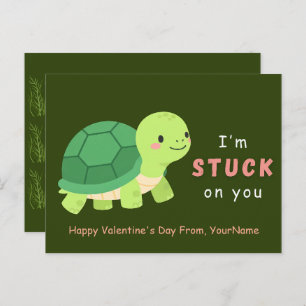 Cute Turtle Valentine Pun Card – I’m Stuck on You