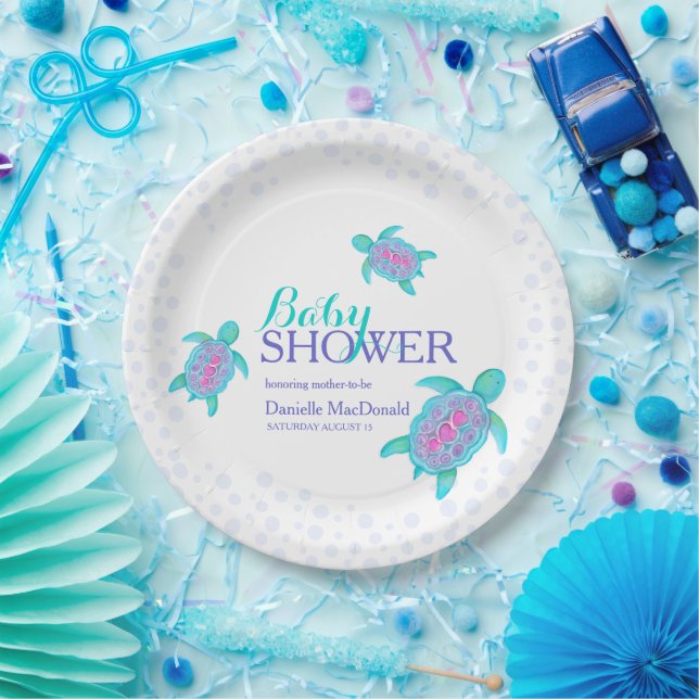 Cute turtle watercolor custom baby shower  paper plate (Party)
