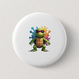 Cute Turtle Wearing Sunglasses Paint Splash Sea An 6 Cm Round Badge
