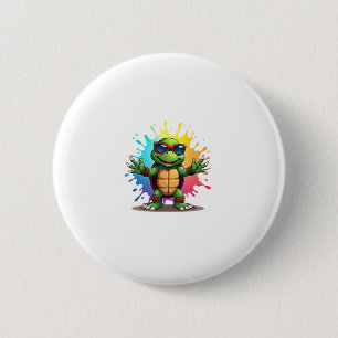Cute Turtle Wearing Sunglasses Paint Splash Sea An 6 Cm Round Badge