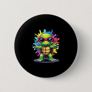 Cute Turtle Wearing Sunglasses Paint Splash Sea An 6 Cm Round Badge