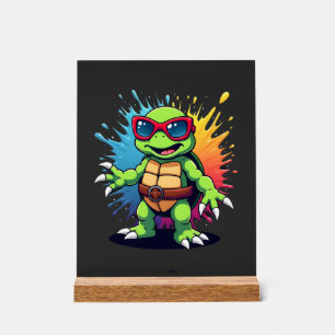 Cute Turtle Wearing Sunglasses Paint Splash Sea An Acrylic Sign