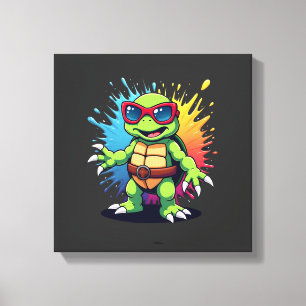 Cute Turtle Wearing Sunglasses Paint Splash Sea An Canvas Print