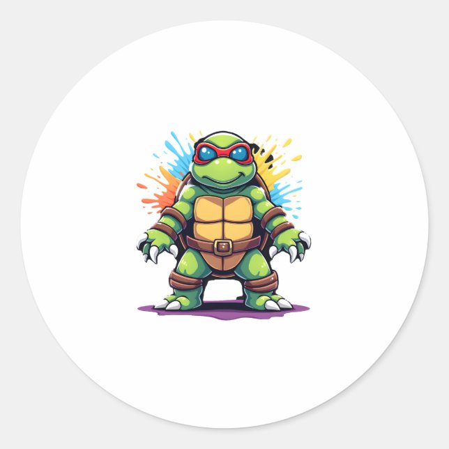 Cute Turtle Wearing Sunglasses Paint Splash Sea An Classic Round Sticker (Front)