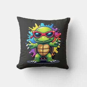 Cute Turtle Wearing Sunglasses Paint Splash Sea An Cushion