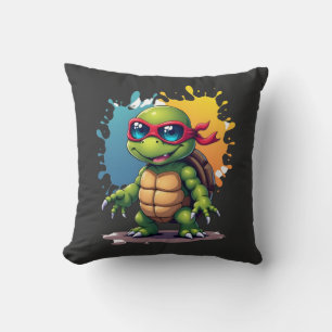 Cute Turtle Wearing Sunglasses Paint Splash Sea An Cushion