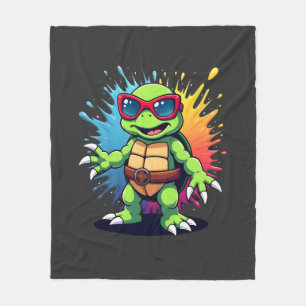 Cute Turtle Wearing Sunglasses Paint Splash Sea An Fleece Blanket