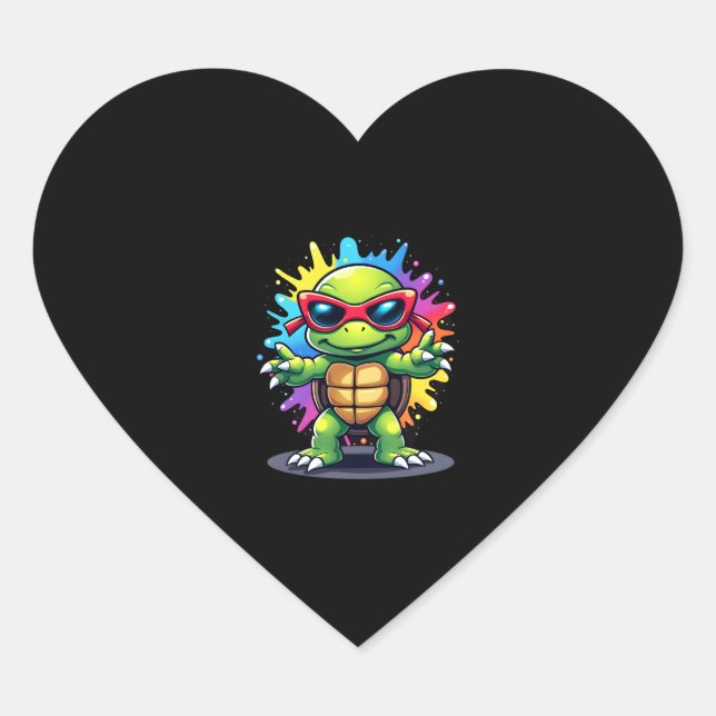 Cute Turtle Wearing Sunglasses Paint Splash Sea An Heart Sticker (Front)