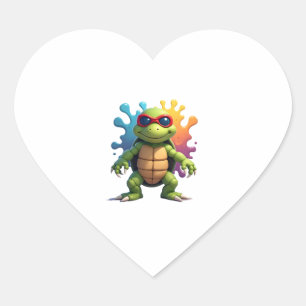 Cute Turtle Wearing Sunglasses Paint Splash Sea An Heart Sticker
