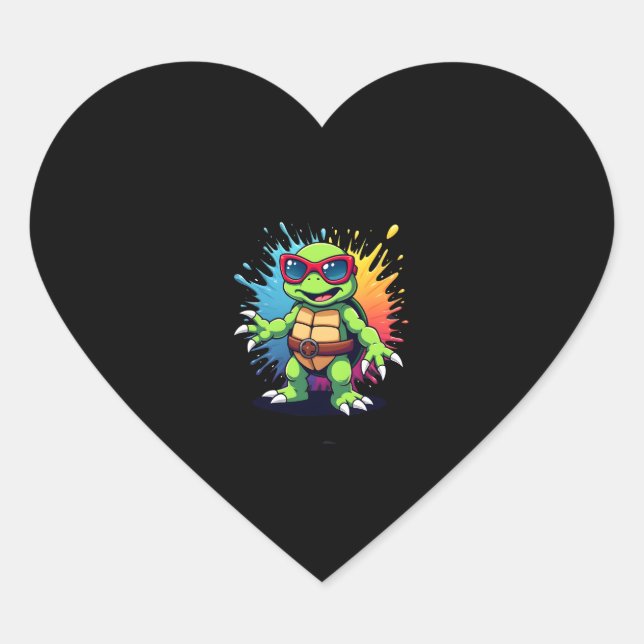 Cute Turtle Wearing Sunglasses Paint Splash Sea An Heart Sticker (Front)