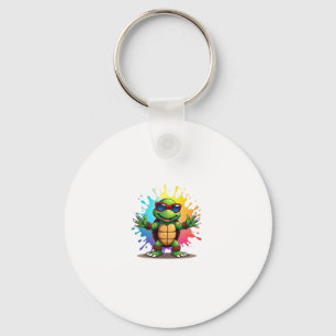 Cute Turtle Wearing Sunglasses Paint Splash Sea An Key Ring