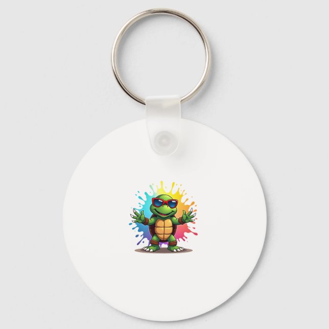 Cute Turtle Wearing Sunglasses Paint Splash Sea An Key Ring (Front)