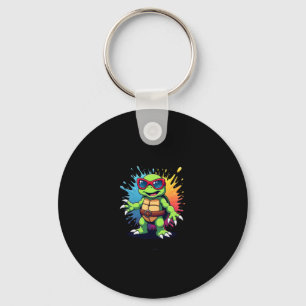 Cute Turtle Wearing Sunglasses Paint Splash Sea An Key Ring