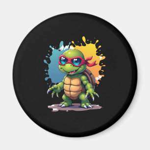 Cute Turtle Wearing Sunglasses Paint Splash Sea An Magnet