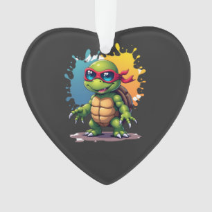 Cute Turtle Wearing Sunglasses Paint Splash Sea An Ornament