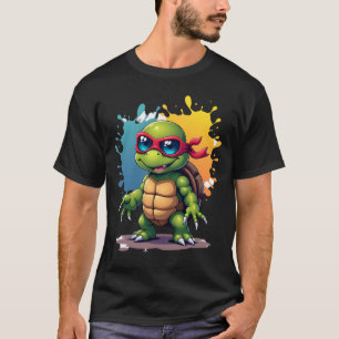 Cute Turtle Wearing Sunglasses Paint Splash Sea An T-Shirt