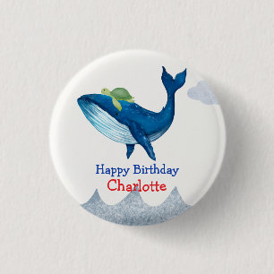Cute turtle Whale racing  ocean Birthday party 3 Cm Round Badge