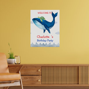 Cute turtle Whale racing ocean Birthday party Poster