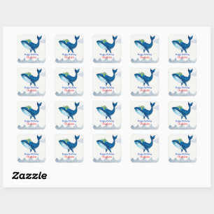 Cute turtle Whale racing ocean Birthday party Square Sticker