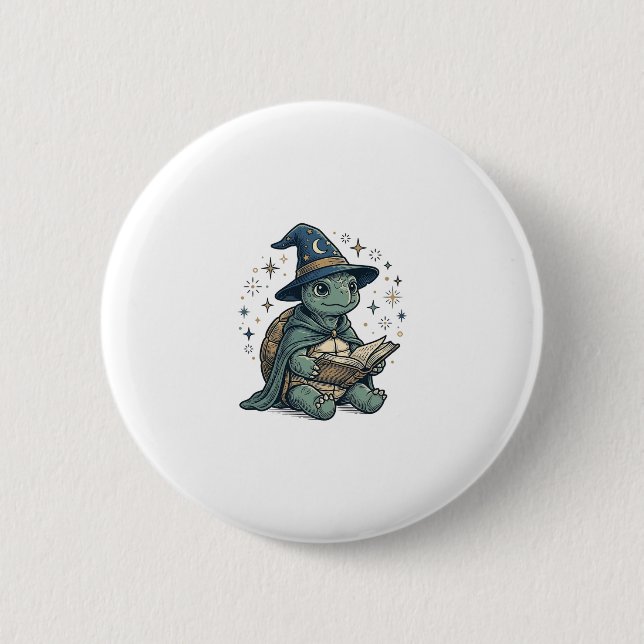 Cute Turtle Wizard Reading Spellbook Vector Design 6 Cm Round Badge (Front)