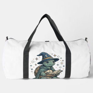 Cute Turtle Wizard Reading Spellbook Vector Design Duffle Bag